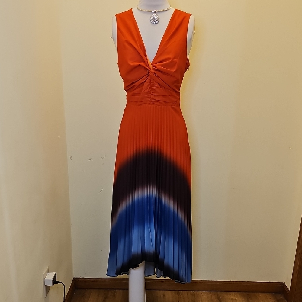 Adelyn Rae Orange and Blue Midi Dress a small mess up on the picture sale as is